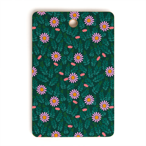 Hello Sayang Wild Daisies Forest Green Cutting Board Rectangle