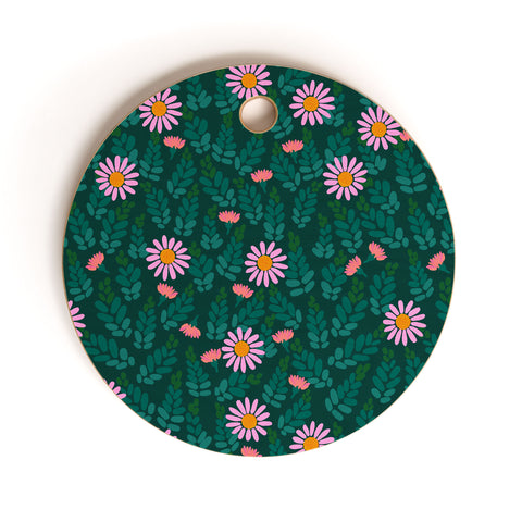 Hello Sayang Wild Daisies Forest Green Cutting Board Round
