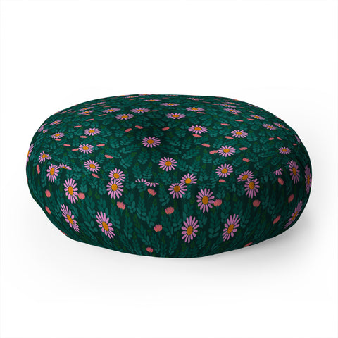 Hello Sayang Wild Daisies Forest Green Floor Pillow Round