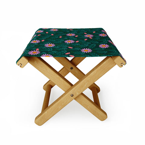 Hello Sayang Wild Daisies Forest Green Folding Stool