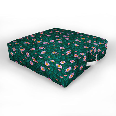 Hello Sayang Wild Daisies Forest Green Outdoor Floor Cushion