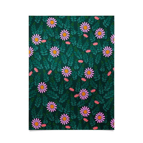 Hello Sayang Wild Daisies Forest Green Poster