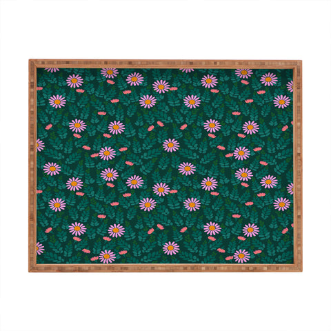 Hello Sayang Wild Daisies Forest Green Rectangular Tray