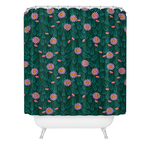 Hello Sayang Wild Daisies Forest Green Shower Curtain