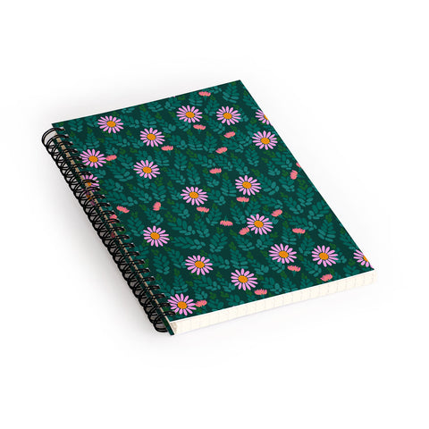 Hello Sayang Wild Daisies Forest Green Spiral Notebook