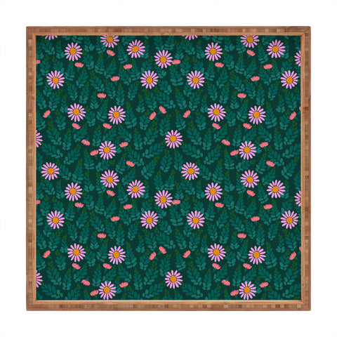 Hello Sayang Wild Daisies Forest Green Square Tray