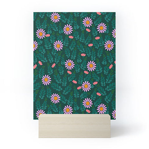 Hello Sayang Wild Daisies Forest Green Mini Art Print