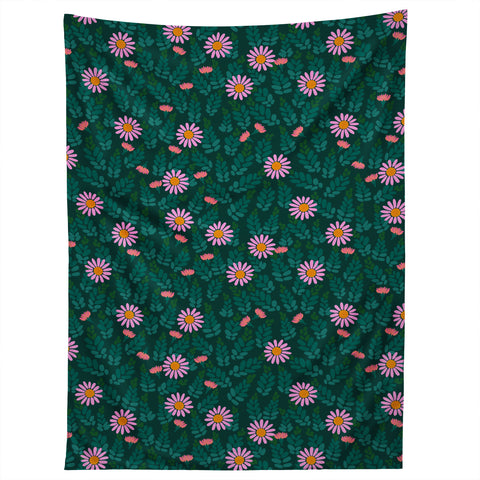 Hello Sayang Wild Daisies Forest Green Tapestry