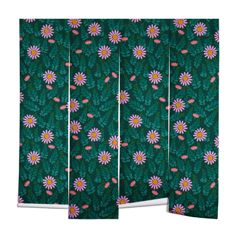 Hello Sayang Wild Daisies Forest Green Wall Mural