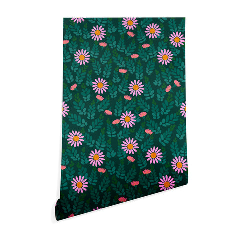 Hello Sayang Wild Daisies Forest Green Wallpaper