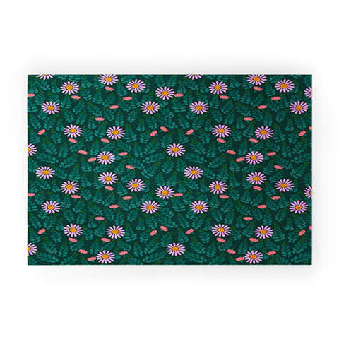 Hello Sayang Wild Daisies Forest Green Welcome Mat