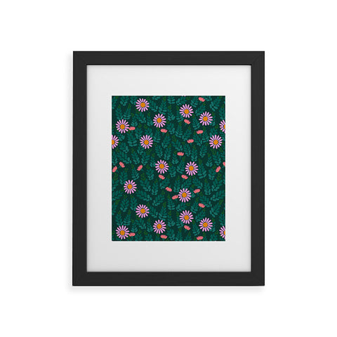 Hello Sayang Wild Daisies Forest Green Framed Art Print