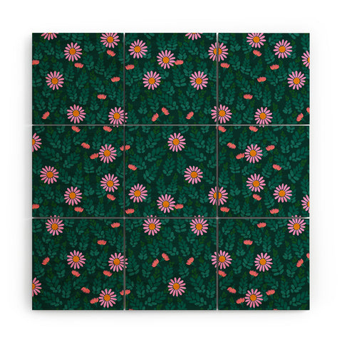 Hello Sayang Wild Daisies Forest Green Wood Wall Mural