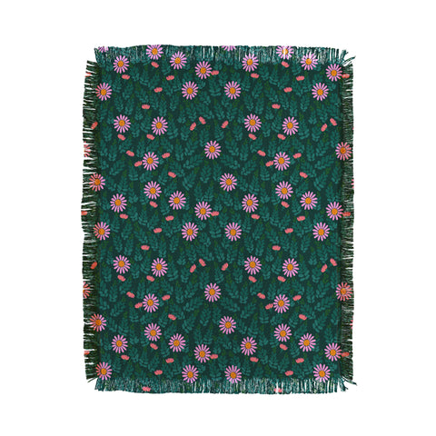 Hello Sayang Wild Daisies Forest Green Throw Blanket