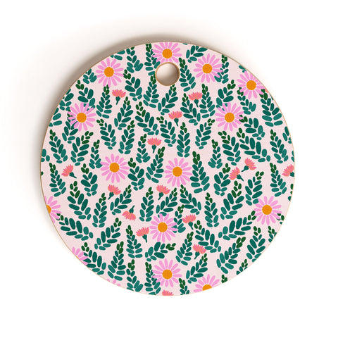 Hello Sayang Wild Daisies Pink Cutting Board Round