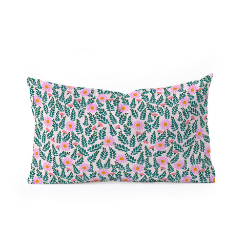 Hello Sayang Wild Daisies Pink Oblong Throw Pillow