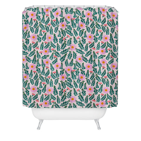 Hello Sayang Wild Daisies Pink Shower Curtain