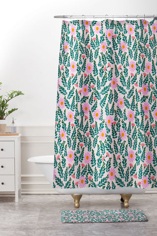 Hello Sayang Wild Daisies Pink Shower Curtain And Mat