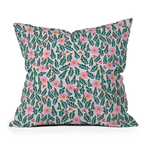Hello Sayang Wild Daisies Pink Throw Pillow