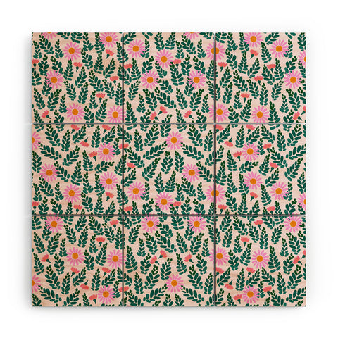 Hello Sayang Wild Daisies Pink Wood Wall Mural