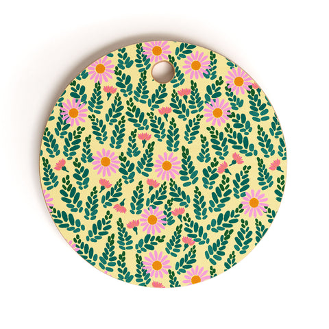 Hello Sayang Wild Daisies Yellow Cutting Board Round