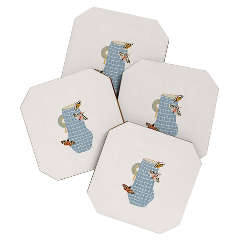 Hello Twiggs Blue Vase with Butterflies Coaster Set