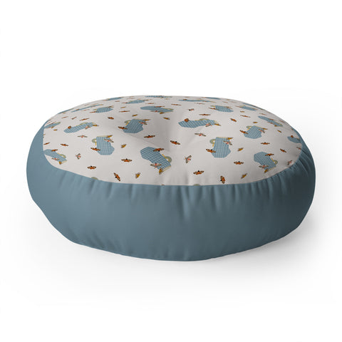 Hello Twiggs Blue Vase with Butterflies Floor Pillow Round