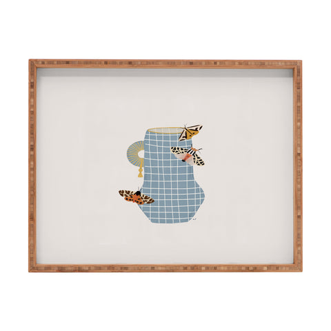 Hello Twiggs Blue Vase with Butterflies Rectangular Tray