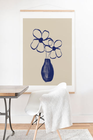 Hello Twiggs Blue Vase with Flowers Art Print And Hanger