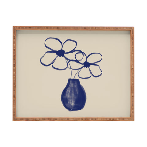 Hello Twiggs Blue Vase with Flowers Rectangular Tray
