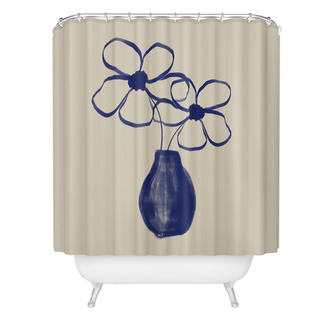 Hello Twiggs Blue Vase with Flowers Shower Curtain