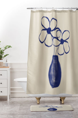 Hello Twiggs Blue Vase with Flowers Shower Curtain And Mat
