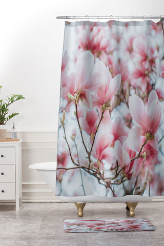 Hello Twiggs Blush Pink Magnolias Shower Curtain And Mat