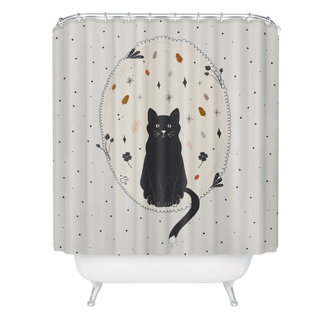 Hello Twiggs Fall Black Cat Shower Curtain