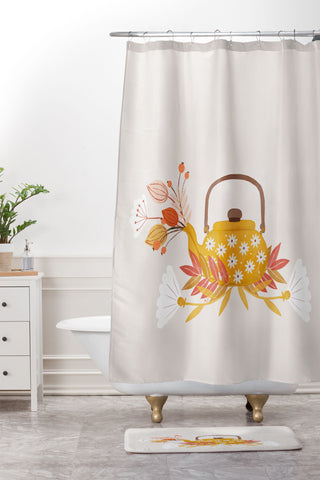 Hello Twiggs Fall Teapot Shower Curtain And Mat