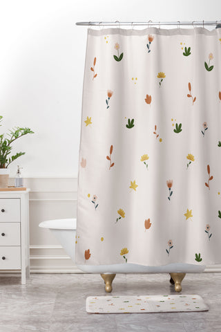 Hello Twiggs Florals and Leaves Shower Curtain And Mat