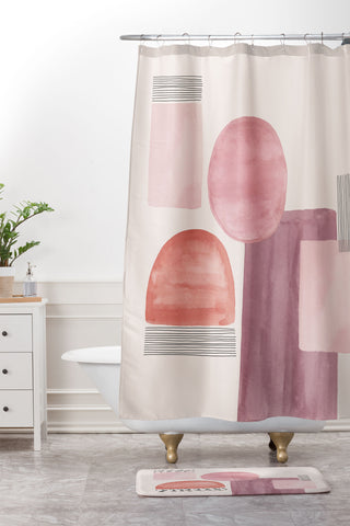 Hello Twiggs Mid Century Pink Shower Curtain And Mat