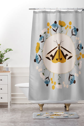 Hello Twiggs Moths and Flowers Shower Curtain And Mat