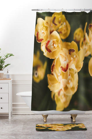 Hello Twiggs Mustard Yellow Orchids Shower Curtain And Mat