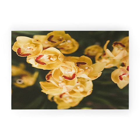 Hello Twiggs Mustard Yellow Orchids Welcome Mat