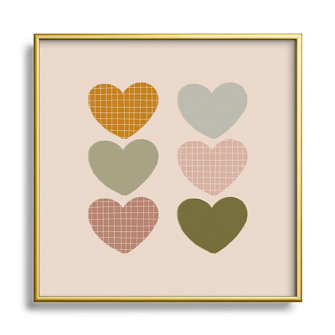 Hello Twiggs Muted Hearts Square Metal Framed Art Print