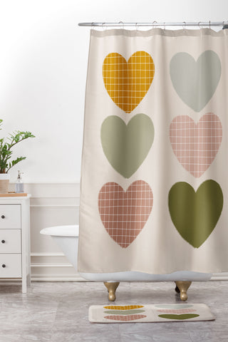 Hello Twiggs Muted Hearts Shower Curtain And Mat