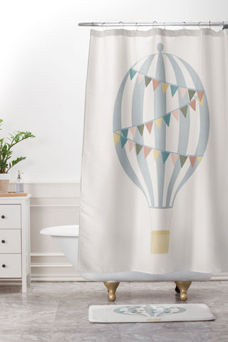 Hello Twiggs Pastel Blue Hot Air Balloon Shower Curtain And Mat