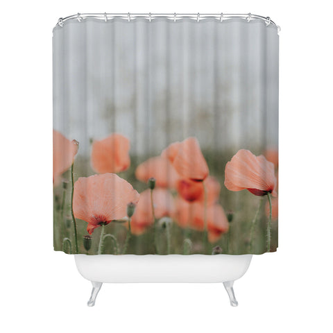 Hello Twiggs Peach Red Poppies Shower Curtain