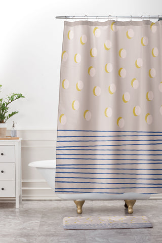 Hello Twiggs Pinecones and Stripes Shower Curtain And Mat
