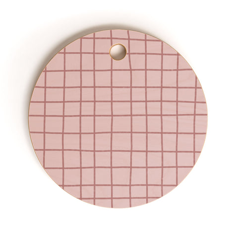 Hello Twiggs Pink Grid Cutting Board Round