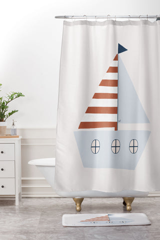 Hello Twiggs Sailing Boat Shower Curtain And Mat