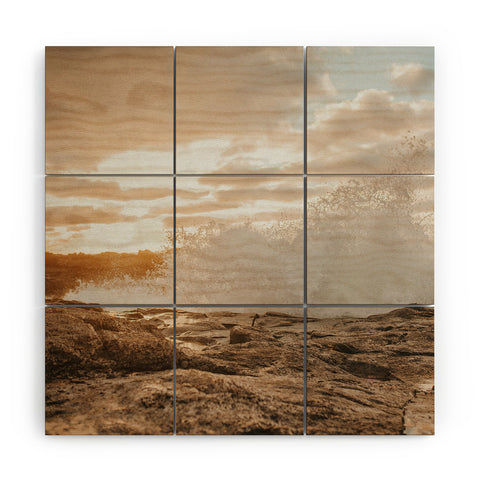 Hello Twiggs Sunset Rough Waves Wood Wall Mural