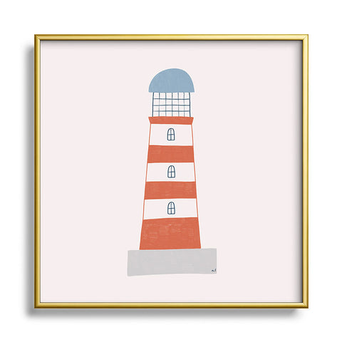 Hello Twiggs The Red Stripes Lighthouse Metal Square Framed Art Print