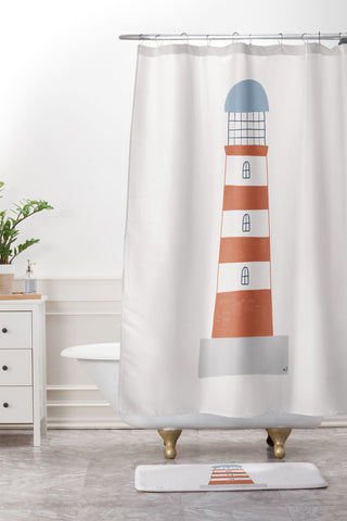 Hello Twiggs The Red Stripes Lighthouse Shower Curtain And Mat
